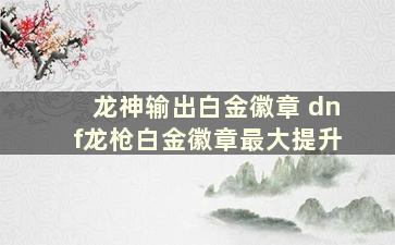 龙神输出白金徽章 dnf龙枪白金徽章最大提升